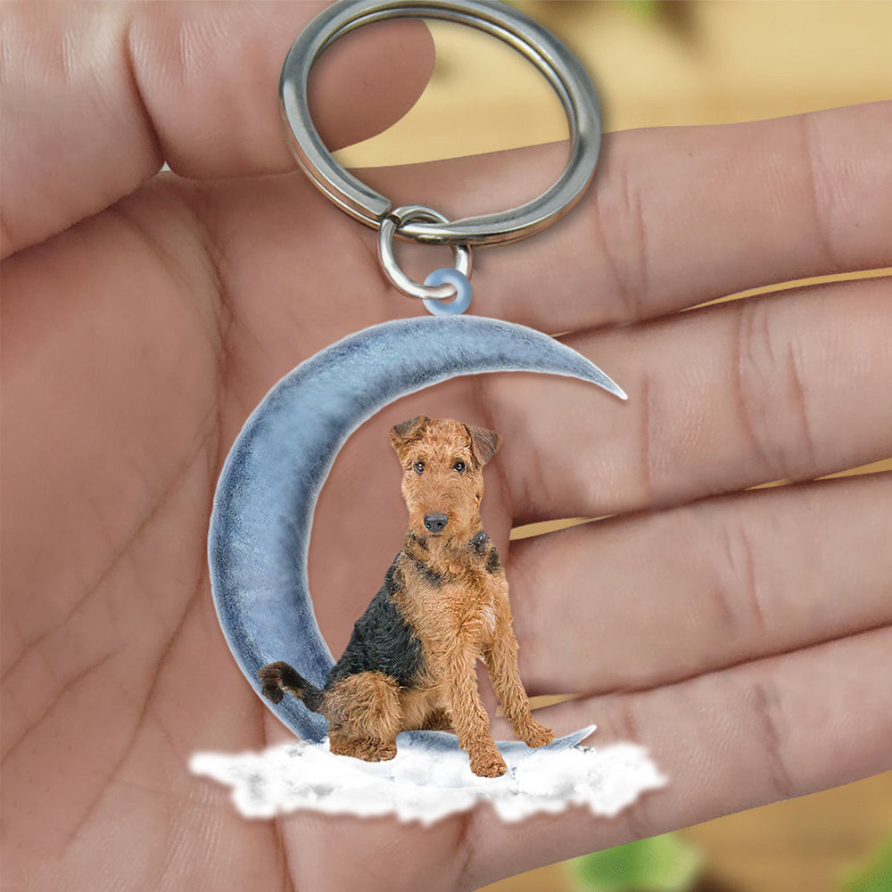 Airedale Terrier Sitting On The Moon Flat Acrylic Keychain