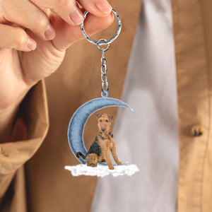 Airedale Terrier Sitting On The Moon Flat Acrylic Keychain