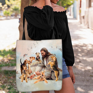 Jesus Surrounded By Airedales Tote Bag