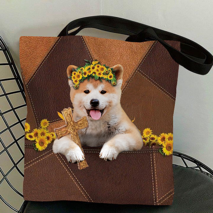 Cute Akita Inu And Cross Tote Bag