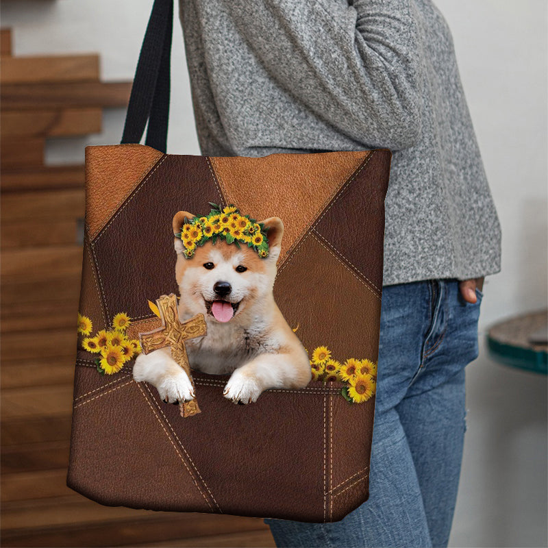 Cute Akita Inu And Cross Tote Bag