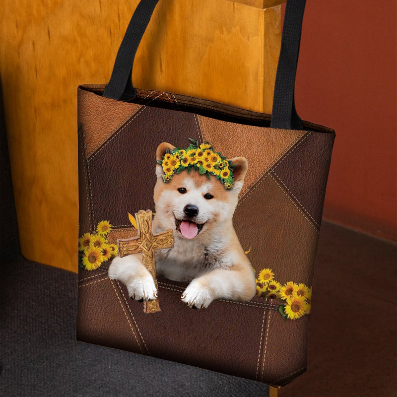 Cute Akita Inu And Cross Tote Bag