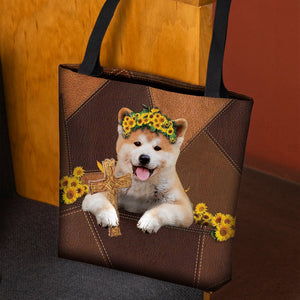 Cute Akita Inu And Cross Tote Bag