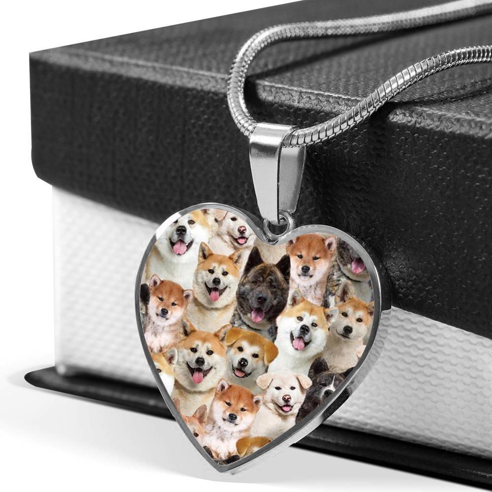 A Bunch Of Akita Inus Heart Necklace