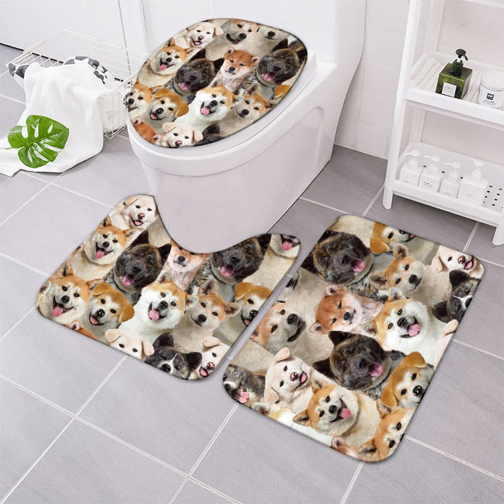 A Bunch Of Akita Inus Bathroom Mat Set