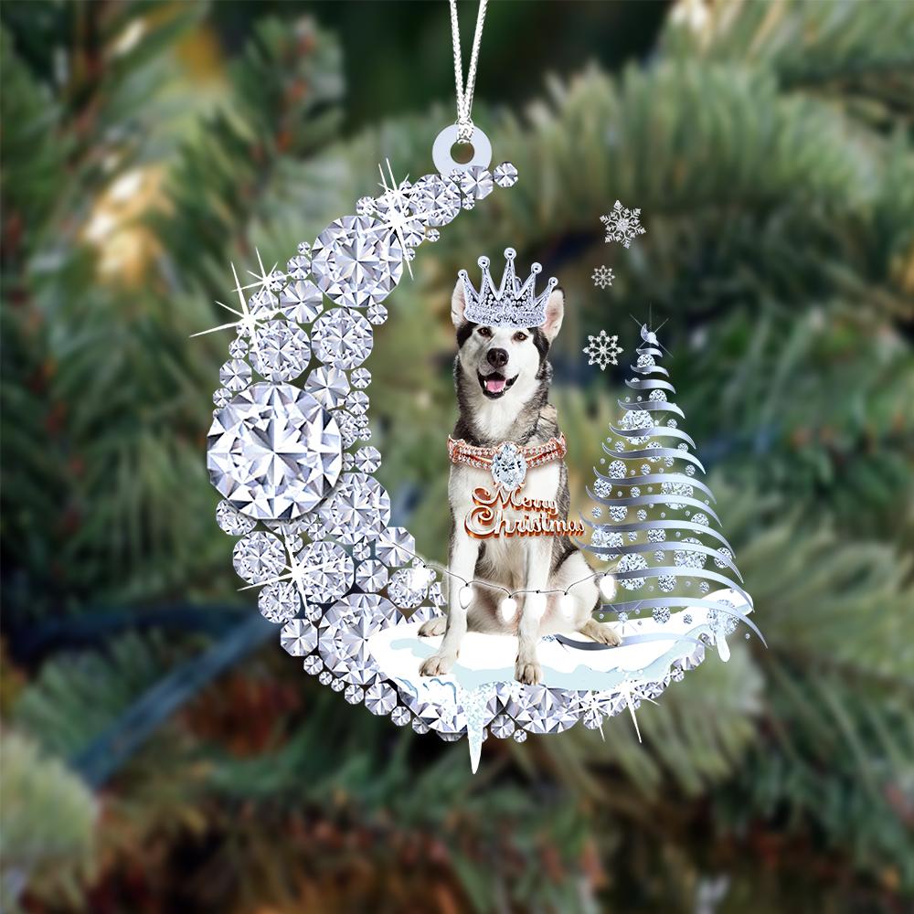 Alaskan Malamute Diamond Moon Merry Christmas Ornament