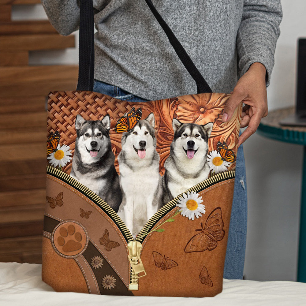 Alaskan Malamute Daisy Flower And Butterfly Tote Bag