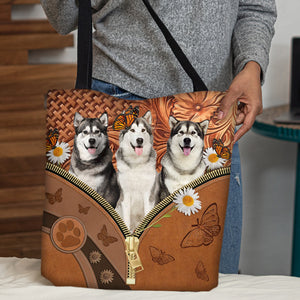 Alaskan Malamute Daisy Flower And Butterfly Tote Bag