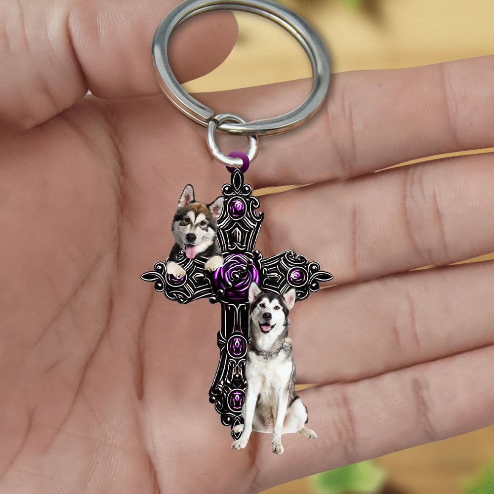 Alaskan Malamute Pray For God Acrylic Keychain