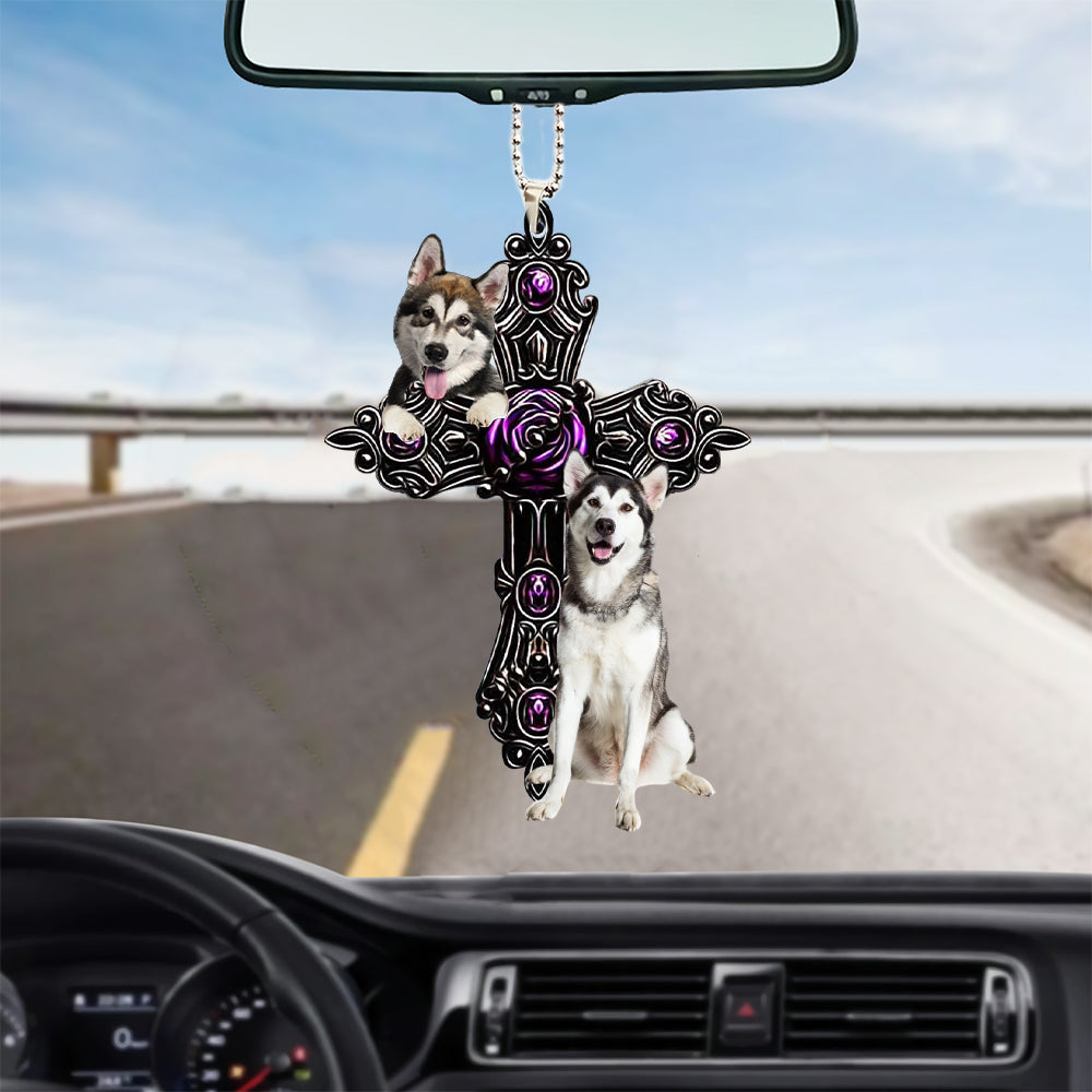 Alaskan Malamute Pray For God Car Hanging Ornament