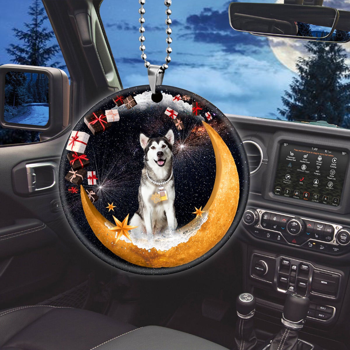 Alaskan Malamute Fashion Moon Car Hanging Ceramic Ornament