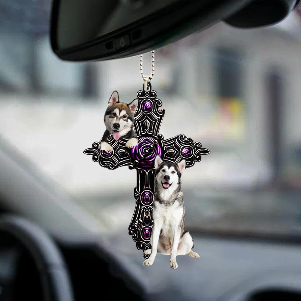 Alaskan Malamute Pray For God Car Hanging Ornament