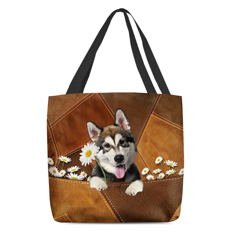 Alaskan Malamute Holding Daisy  All Over Printed Tote Bag