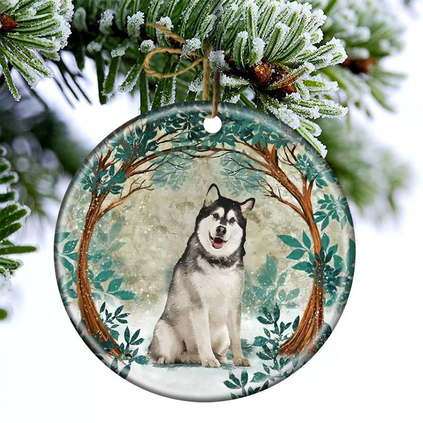 Alaskan Malamute Among Forest Porcelain/Ceramic Ornament