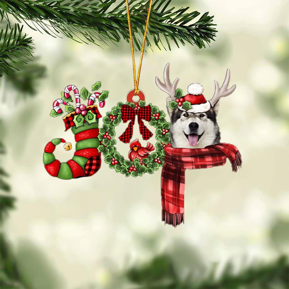 Alaskan Malamute JOY Reindeer Hanging Ornament