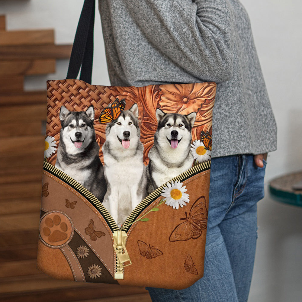 Alaskan Malamute Daisy Flower And Butterfly Tote Bag