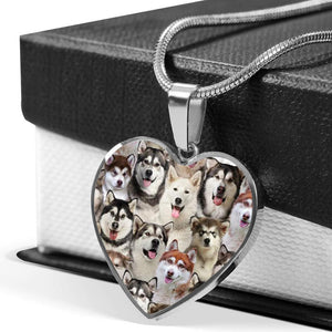 A Bunch Of Alaskan Malamutes Heart Necklace
