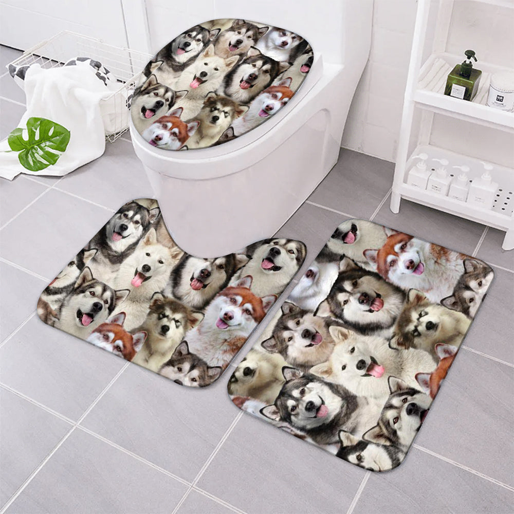A Bunch Of Alaskan Malamutes Bathroom Mat Set