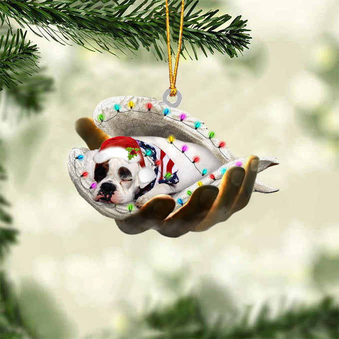 American Bulldog Sleeping Angel In God Hand Christmas Ornament