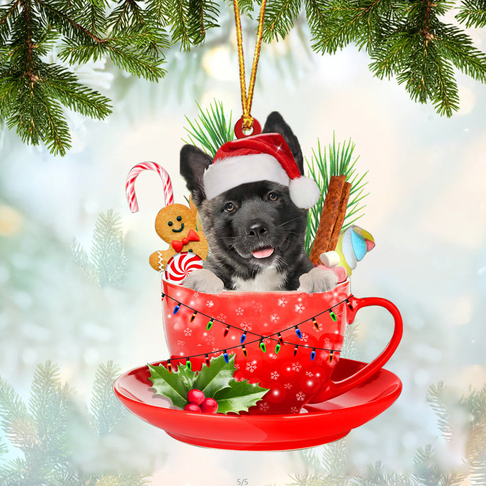 American Akita In Cup Merry Christmas Ornament