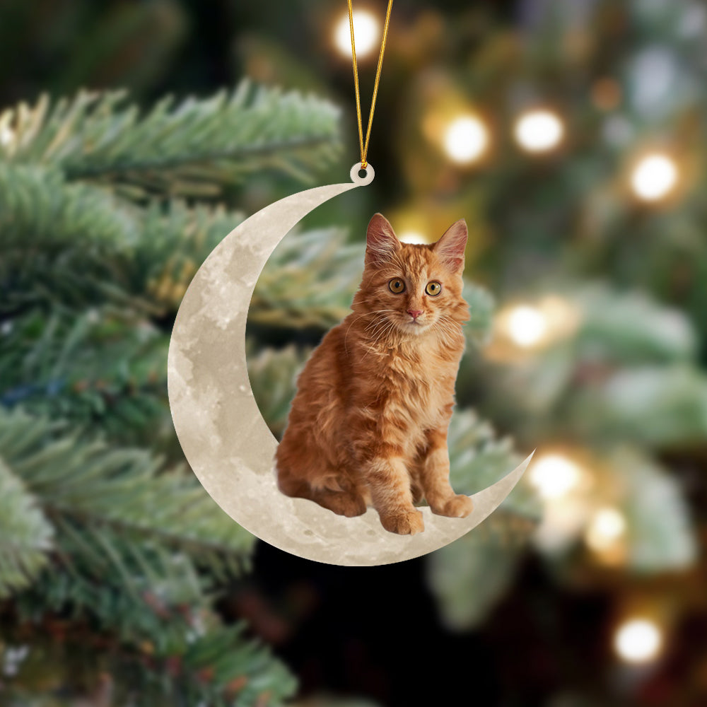 American Bobtail Cat Sits On The Moon Hanging Ornament