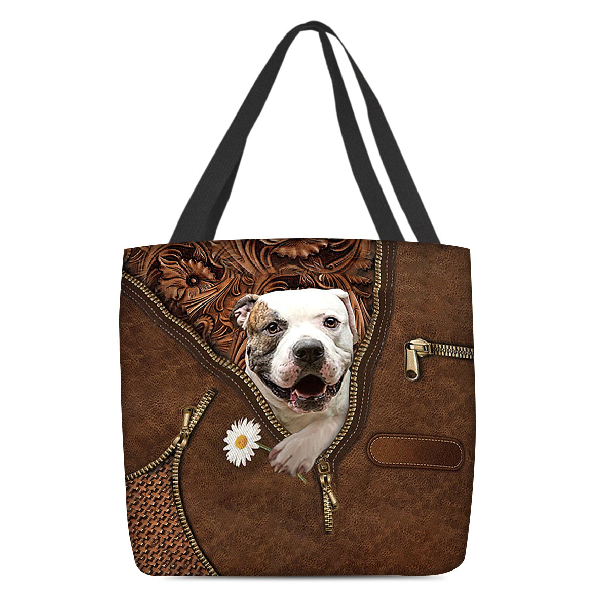 American BullDog Holding Daisy Tote Bag