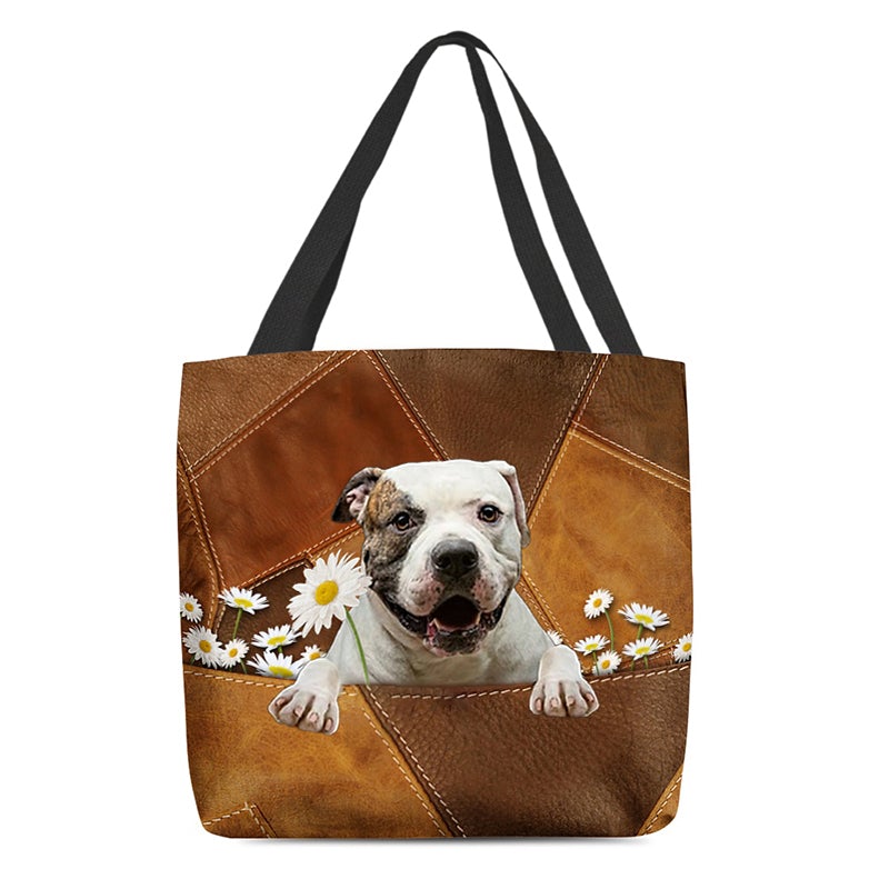 American Bulldog Holding Daisy All Over Printed Tote Bag