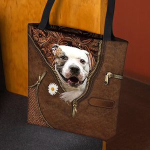 American BullDog Holding Daisy Tote Bag