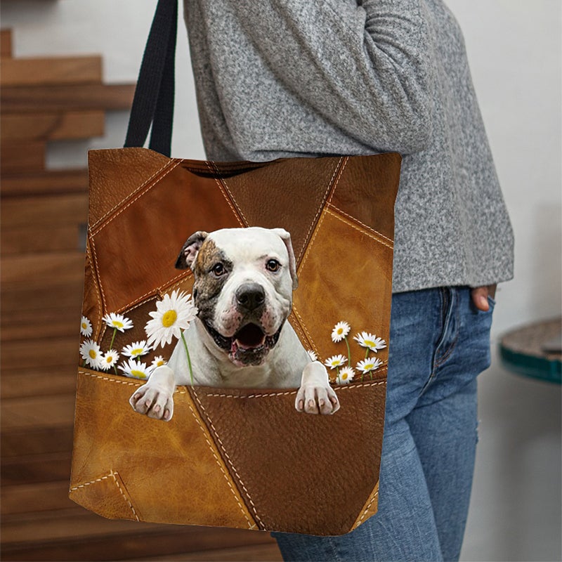 American Bulldog Holding Daisy All Over Printed Tote Bag
