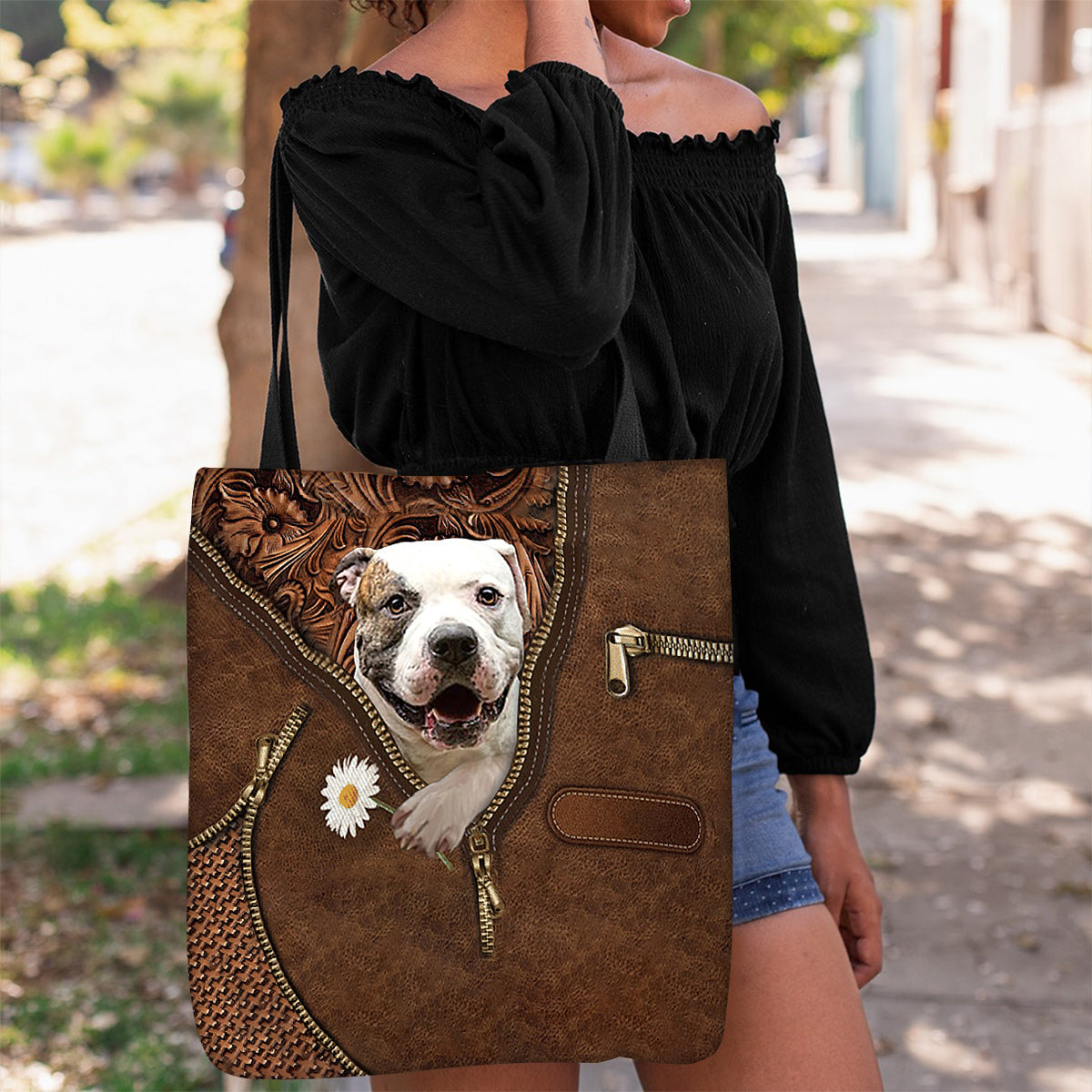 American BullDog Holding Daisy Tote Bag