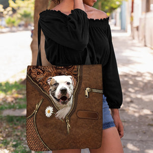 American BullDog Holding Daisy Tote Bag