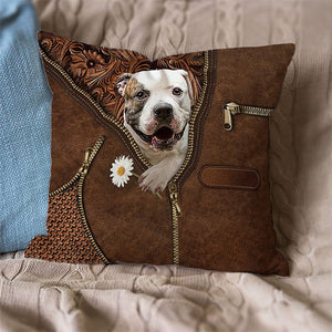 American Bulldog Holding Daisy Pillow Case