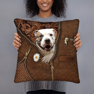 American Bulldog Holding Daisy Pillow Case