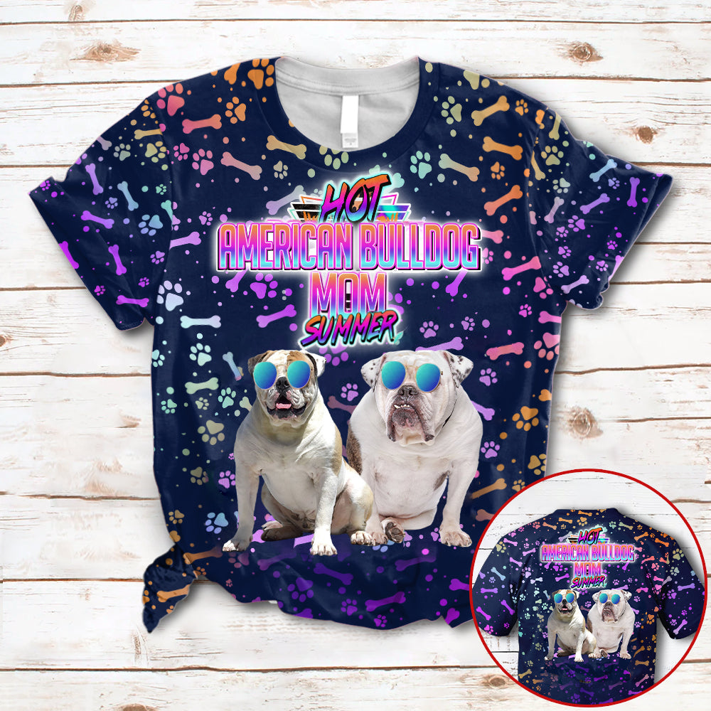 Hot American Bulldog Mom Summer Neon Tropical Desing 3D All Over Print T-Shirt