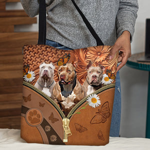 American Bully Daisy Flower And Butterfly Tote Bag