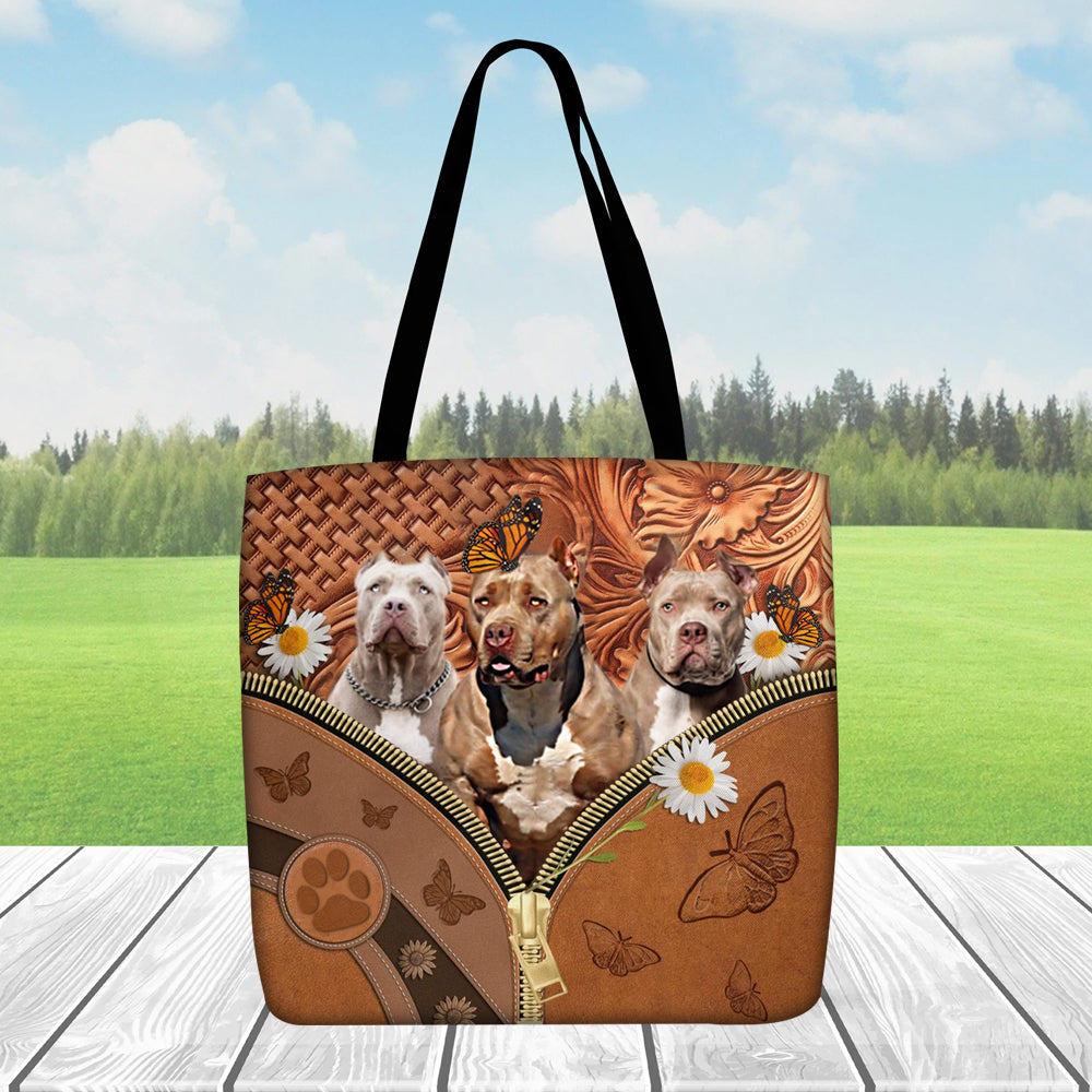 American Bully Daisy Flower And Butterfly Tote Bag