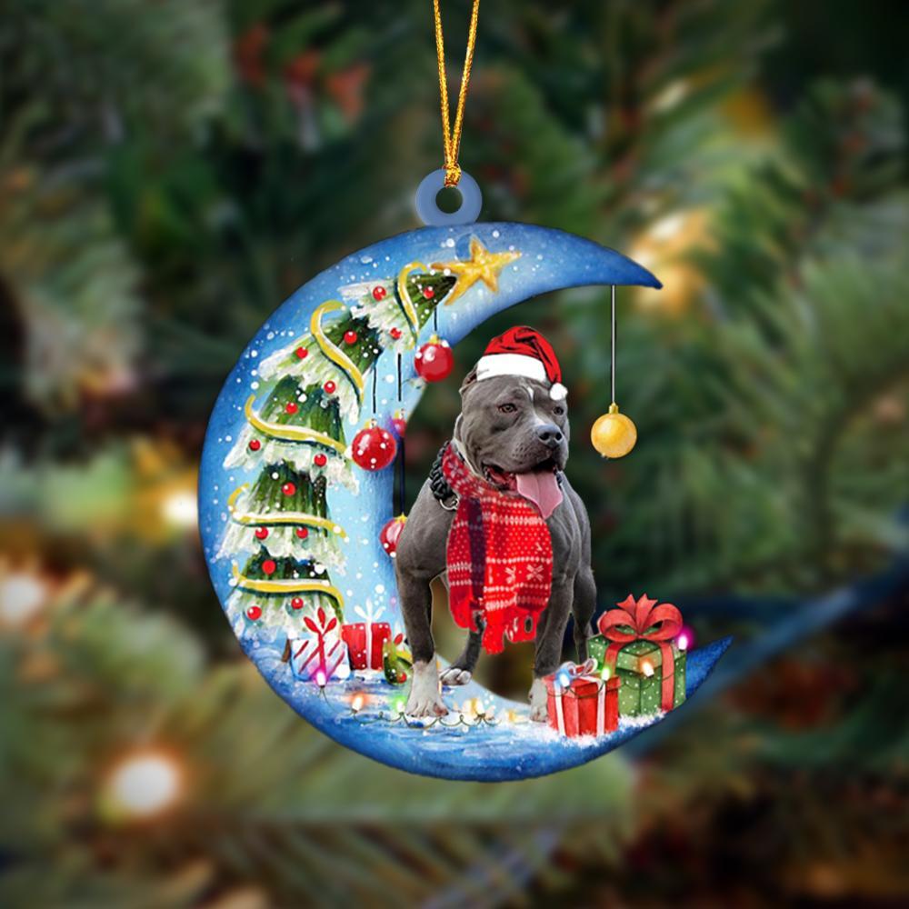 American Bully Sits On The Moon Merry Christmas Hanging Ornament