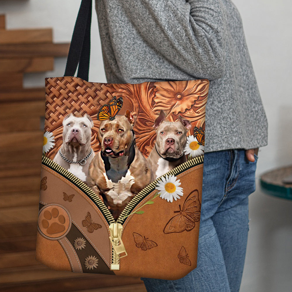 American Bully Daisy Flower And Butterfly Tote Bag
