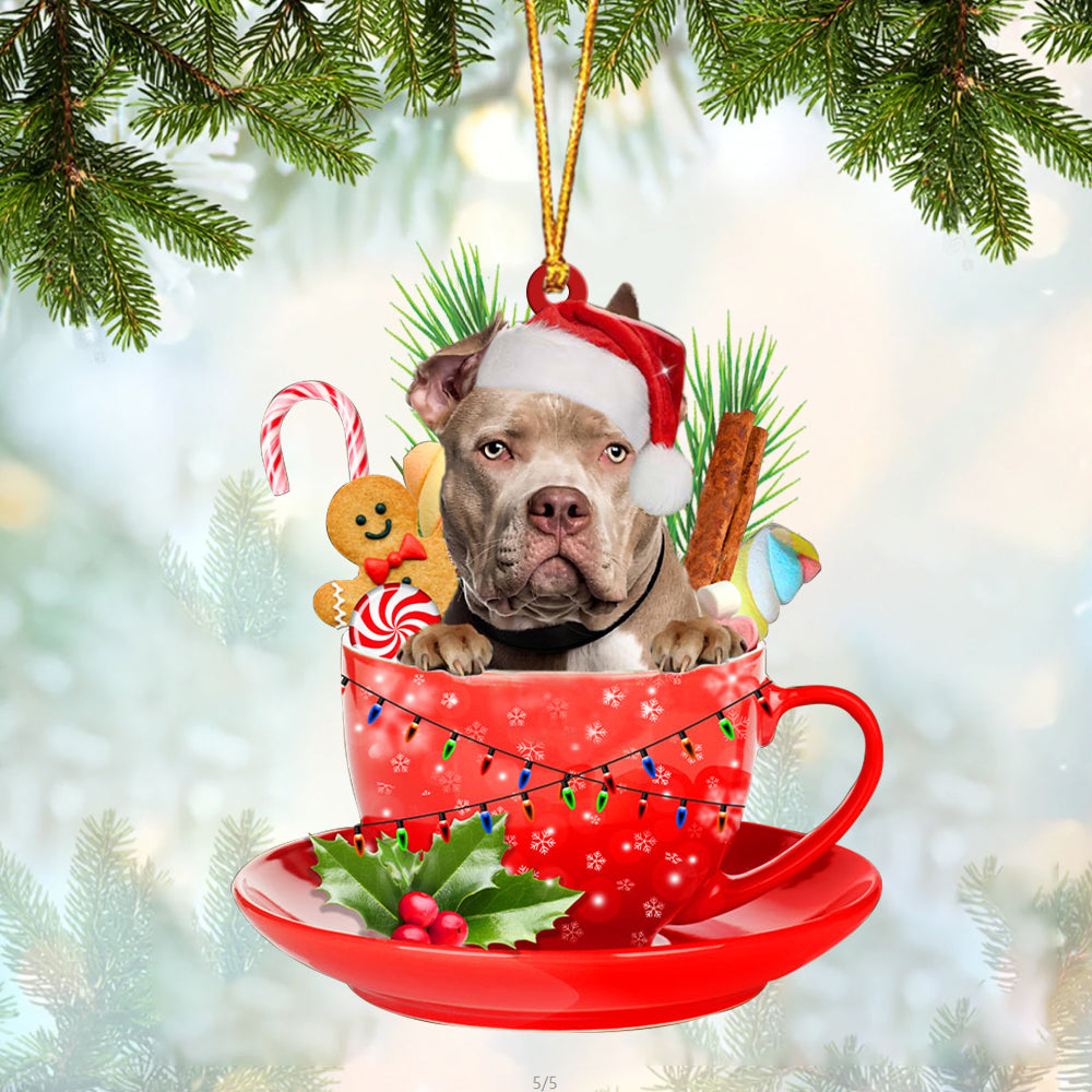 American Bully In Cup Merry Christmas Ornament