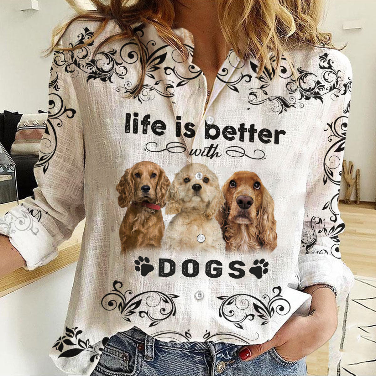 Cocker Spaniel-Life Is Better With Dogs Women's Long-Sleeve Shirt