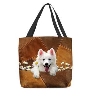 American Eskimo Holding Daisy All Over Printed Tote Bag