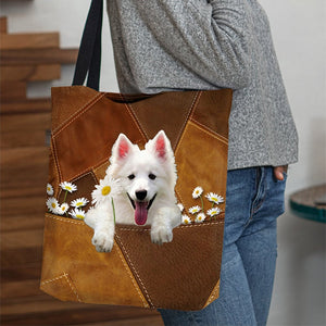 American Eskimo Holding Daisy All Over Printed Tote Bag