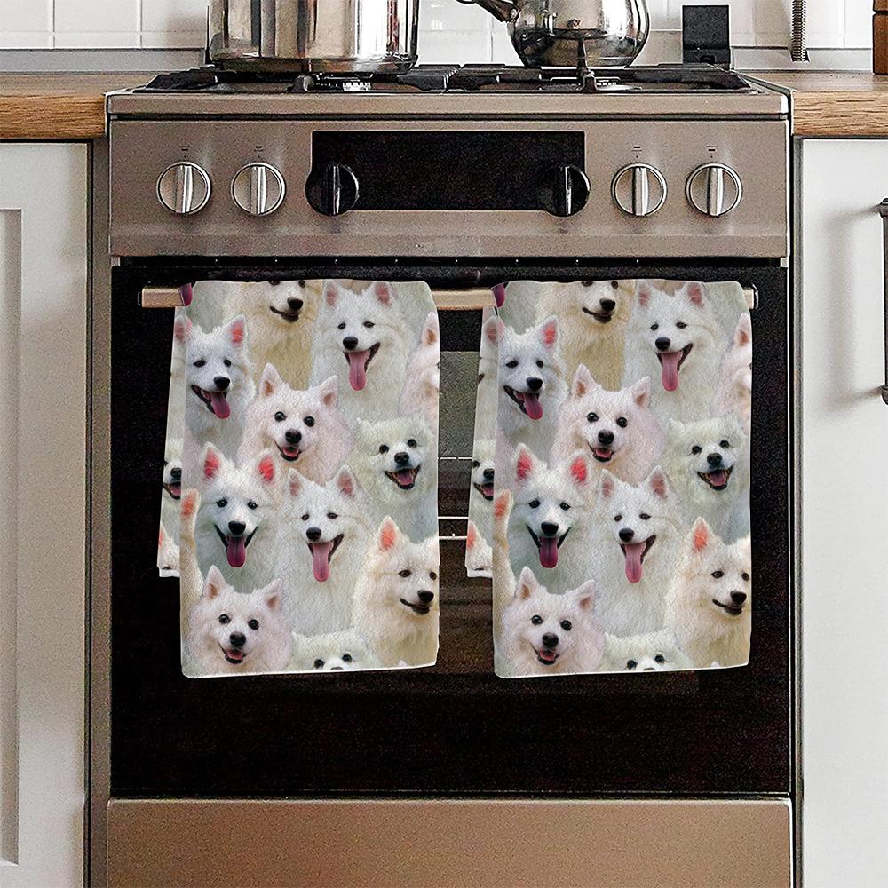 A Bunch Of American Eskimos Kitchen Towel