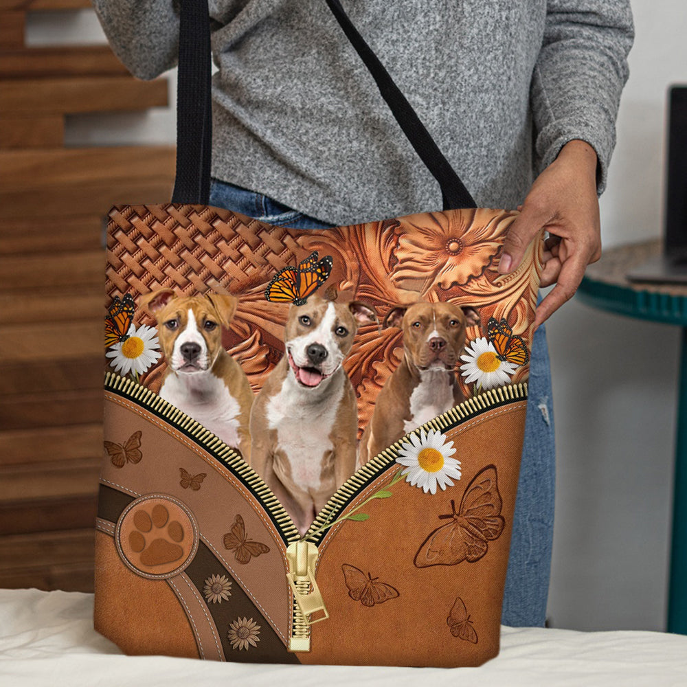 Staffordshire Bull Terrier Daisy Flower And Butterfly Tote Bag