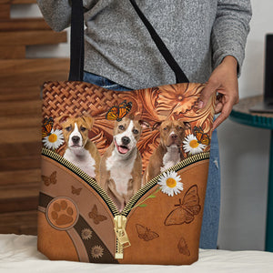 Staffordshire Bull Terrier Daisy Flower And Butterfly Tote Bag