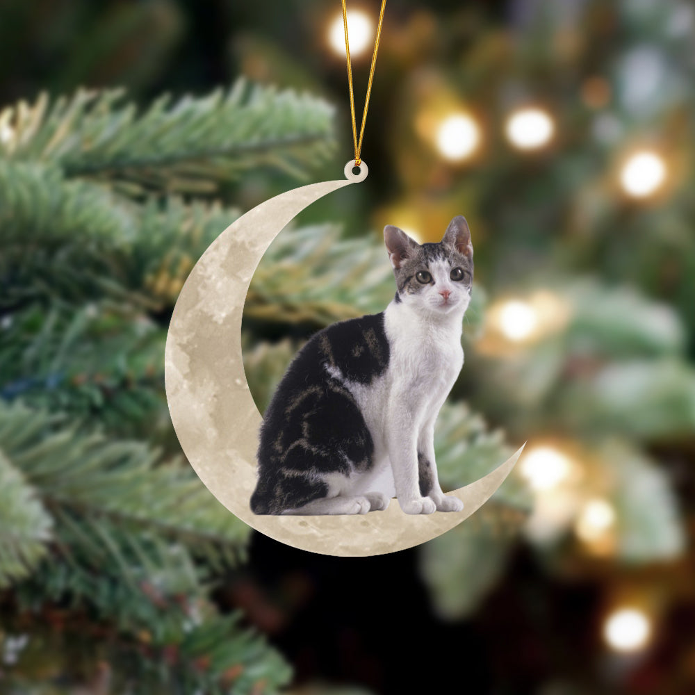 American Wirehair Cat Sits On The Moon Hanging Ornament