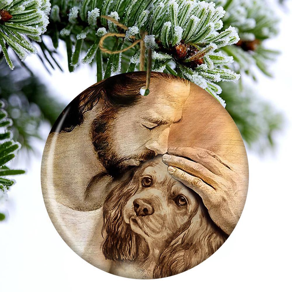 American Cocker Spaniel With Jesus Porcelain/Ceramic Ornament