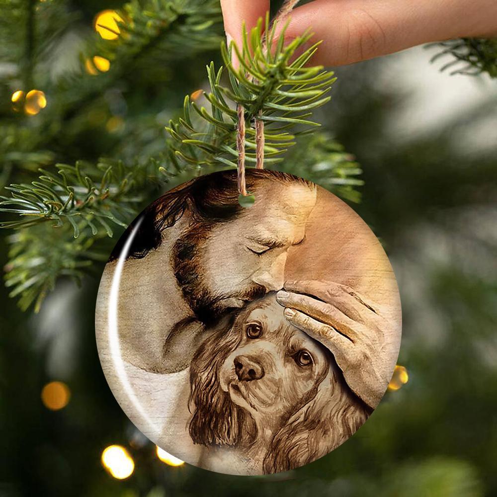American Cocker Spaniel With Jesus Porcelain/Ceramic Ornament