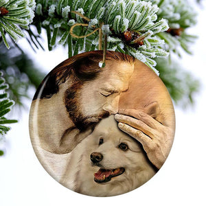 American Eskimo With Jesus Porcelain/Ceramic Ornament