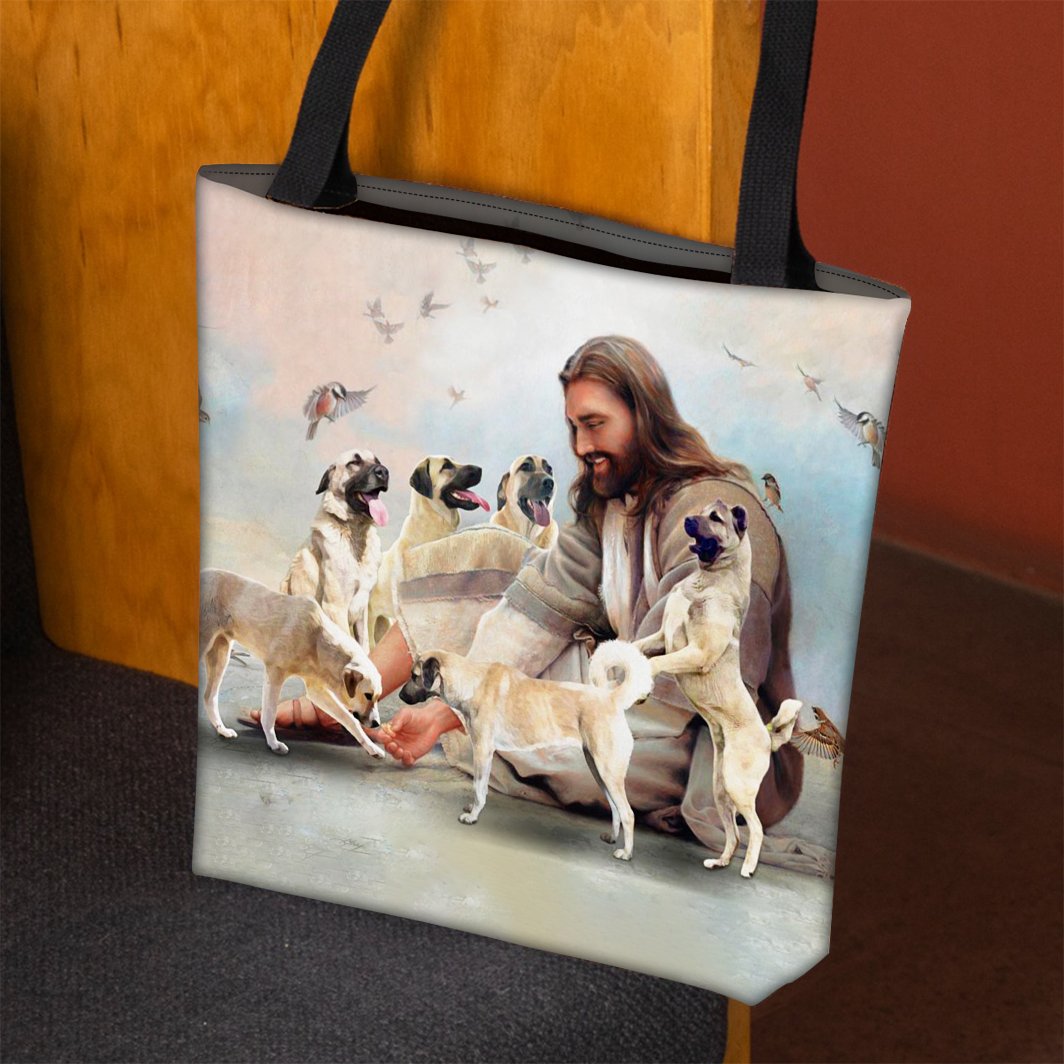 Jesus Surrounded By Anatolian Shepherds Tote Bag